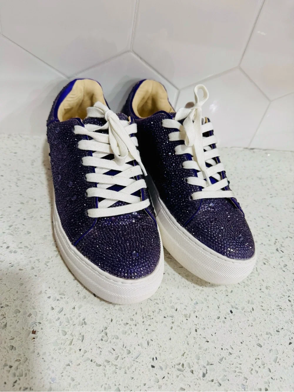 Betsey Johnson Purple Crystal Embellished Platform Sneakers